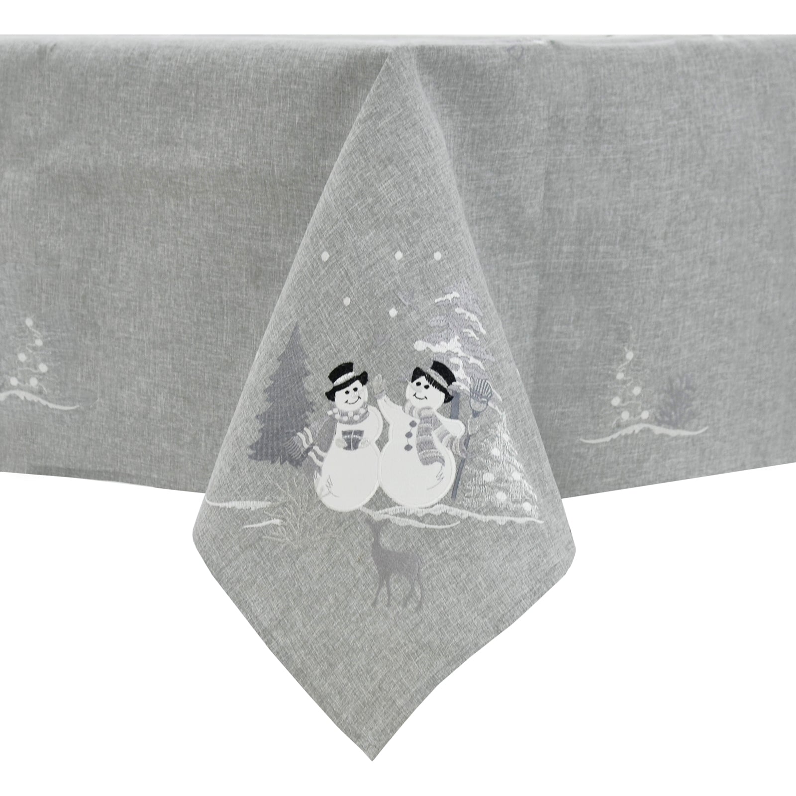 Mr Crimbo Snowmen Christmas Tablecloth Napkins Grey Fabric - MrCrimbo.co.uk -XS6588 - 52 x 70" -decor